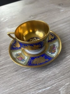 Wilhelm Koch W K Dresden Demitasse Tasse & Untertasse Set Kobalt Tafeln Gold verkrustet - Bild 1 von 8