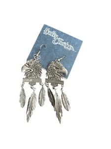 Orecchini Vintage Harley Davidson Aquila Piuma Nativi NOS Emblema 3D anni 80 - Foto 1 di 2