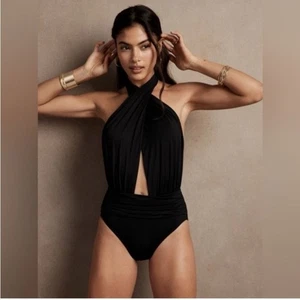 NWT! Banana Republic Women’s Black TWISTED KNOT REMAKE SWIMSUIT Size L - Picture 1 of 8