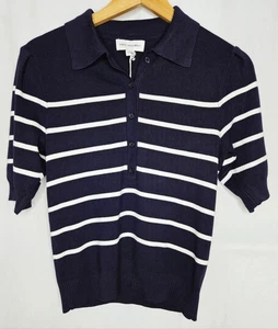 Free Assembly Damen marineblau weiß gestreift Kurzarm Kragen Pullover T-Shirt Small - Bild 1 von 7