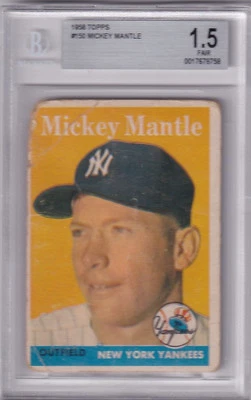 Mickey Mantle 1958 Topps #150 en muy buen estado 1,5 Yankees de Nueva York Foto 1 de 2