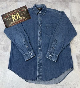 RRL Ralph Lauren Double RL Workwear Denim Button Up Shirt Blue Mens Size Medium - Picture 1 of 12