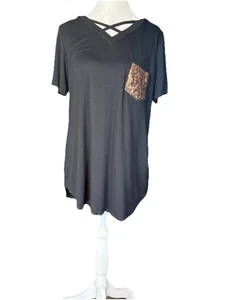 Damen Boutique Marke HEMISH schwarz T mit goldenen Pailletten Tasche CrissCross Detail M - Bild 1 von 5