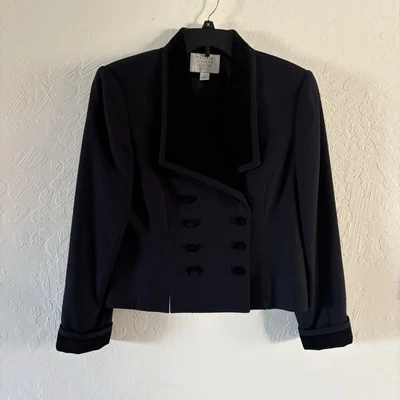 Valerie Stevens Womens 10 Petite Navy Black Wool Suit Blazer Jacket Skirt Set - Image 1 of 4