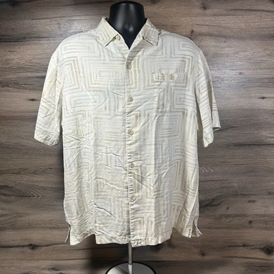 Tommy Bahama 100% Silk Button Up Shirt Mens Large Aztec Short Sleeve Hawaiian - Image 1 of 4