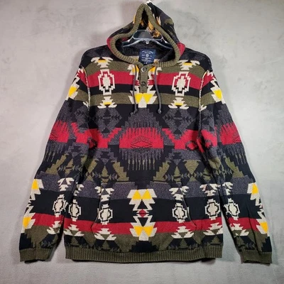 Suéter con Capucha American Eagle Para Hombres L Verde Suroeste Estampado Azteca Henley Cabin Foto 1 de 4