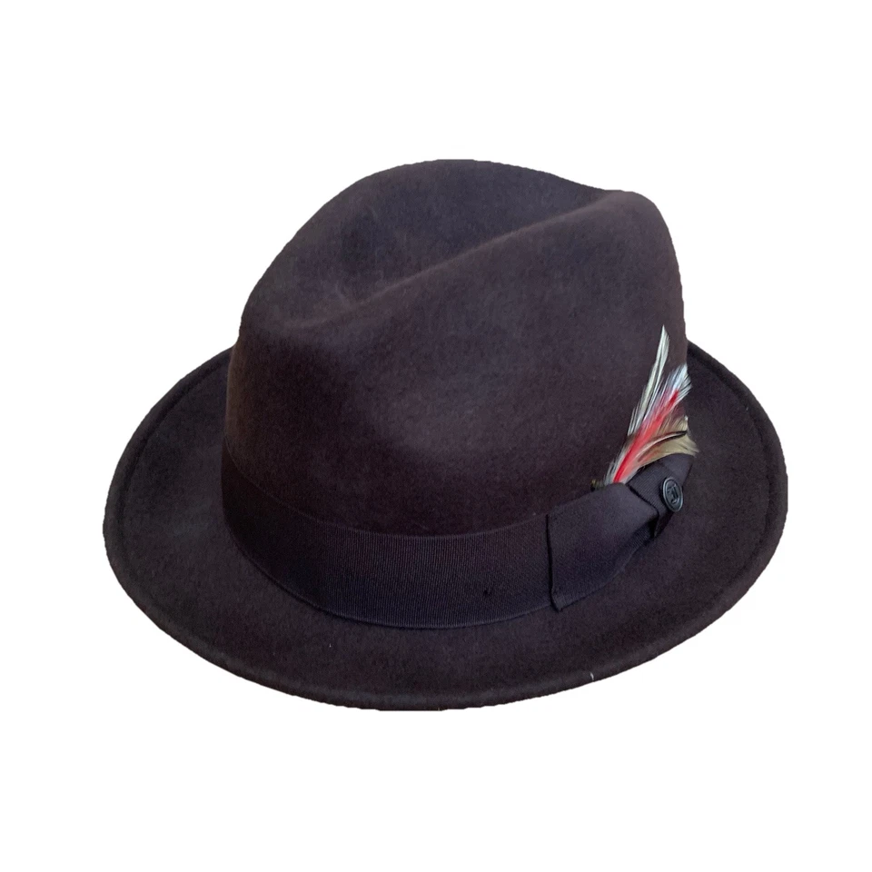 Chapéu masculino estilo Fedora Jaxon Homburg Godfather 100% lã feltro marrom escuro grande - Imagem 1 de 4