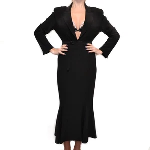 Norma Kamali einreihiges Kleid mit Fischschwanzgürtel bis zur Wade Größe M/38 - Bild 1 von 10