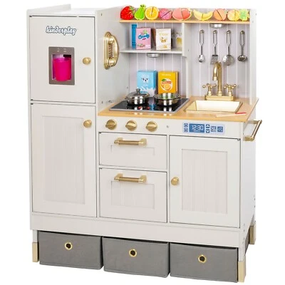 KINDERPLAYGREEN Kinderplay Große Kinderküche, Spielküche Holz für Kinder Zwei Höhenstufen GS0060