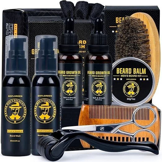 Kit de barbe, Kit Barbe Homme Complet, kit de croissance de barbe avec rouleau à - Photo 1/4