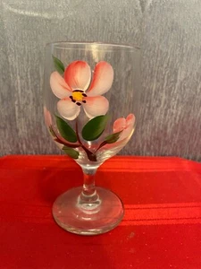 Vintage Handpainted Pink Dogwood Footed Goblet - Picture 1 of 4