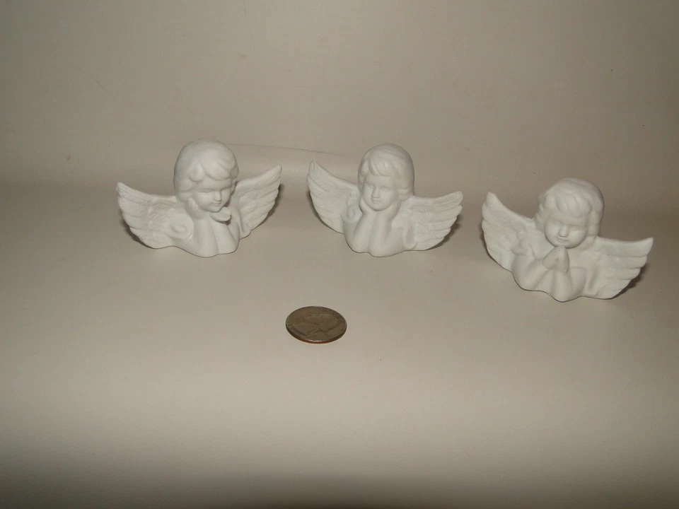 Juego de 3 querubines ángel de cerámica, blanco Foto 1 de 4