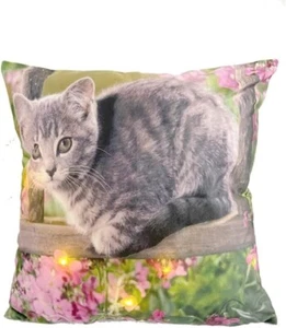 Alottagifts Kittens Cat Grey Lights Up Throw Pillow Cover 18x18 - Picture 1 of 3