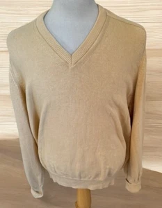 Vintage L.L. Suéter Bean Para Hombre Talla Med Tostado Sólido Marrón Algodón Cuello en V Tejido Apretado - Imagen 1 de 6