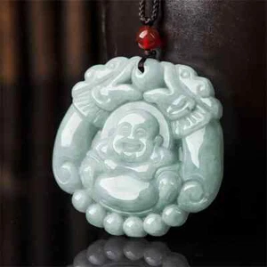 Natural Ice Jadeite Carved Double Dragon Buddha Lucky Pendant Amulet Necklace - Picture 1 of 10