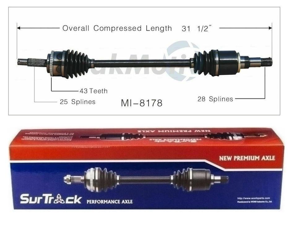 Eje CV izquierdo para Mitsubishi Endeavor 04-08 AWD SurTrack MI8178 Foto 1 de 1