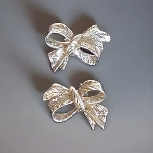 Pair 1" Bows Pierced Post Sterling Silver Pierced Earrings, 9.3 Grams - Picture 1 of 17