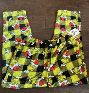 Dr Seuss The Grinch Mens Pajama Pants Sz L NWT Plaid Plush - Picture 1 of 3