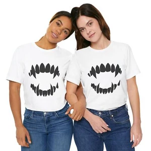 Vampire Teeth Mouth Open Grill with Fangs Unisex Jersey Short Sleeve Tee - Picture 1 of 61