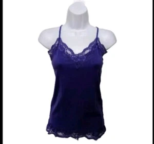 NWT Bongo Lace Trim Cami Tank Top Womens L Purple Vintage 90s Y2K New #300L - Picture 1 of 8