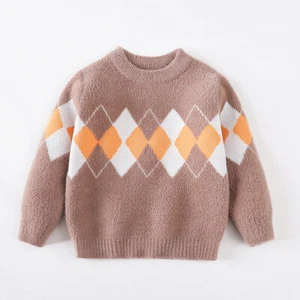 Boys Warm Knitted Shirt Top Casual Jumper Sweater Argyle Pattern Pullover Top - Picture 1 of 15
