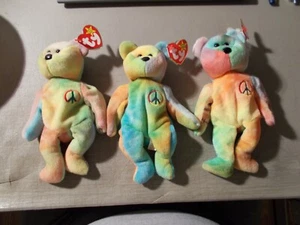 LOT OF 3 TY Beanie BABIES ALL PEACE BEARS WITH DIFFERENT TAGS 2 WITH PVC PELLETS - Picture 1 of 8
