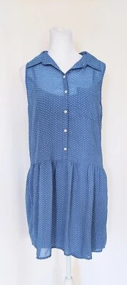 Frenchi 中号无袖纽扣前衬衫连衣裙蓝色圆点 — 第 1/4 张图片