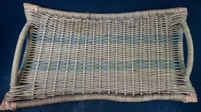 Vintage Wicker Handmade Woven Herb Tray w/ Handles Country Farmhouse Large 24" - Image 1 of 4