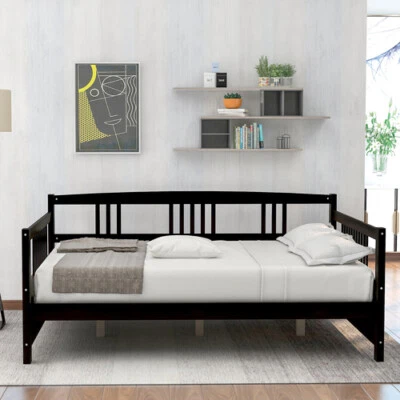 Twin/Full Size Daybed Sofa Bed Platform Bed Wood Bed Frame Guest Bed White/Brown - Image 1 of 4