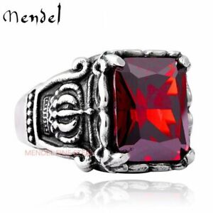 MENDEL Mens Womens Crown Red CZ Stone Ring For Men Stainless Steel Size 7 8 9-15