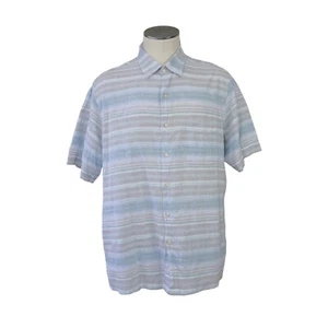 Tasso Elba Island Men's Short Sleeve Button Down XL Hawaiian Blue Linen Shirt - Picture 1 of 14