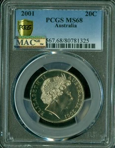 2001 AUSTRALIA 20 CENTS PCGS MS68 PQ 2nd FINEST GRADE MAC SPOTLESS  * - Picture 1 of 2