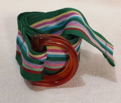 Mujer Multicolor Lona Tela Doble D Anillo Hebilla Cinturón Cinturón Cintura 52" Foto 1 de 4