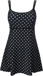 plus Size Swimsuit for Women One Piece Swim Dress Polka Dot Swimwear Cover up Ba - Picture 1 of 5