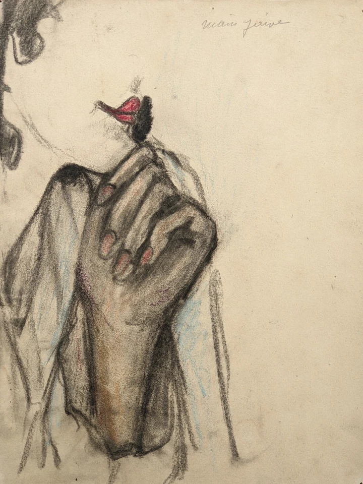 1930 Original Francés Carbón y Crayones Boceto Dibujo Art Deco Mujer Retrato Foto 1 de 4