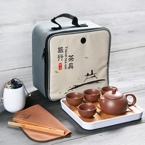Travelling Tea Set Portable Bag Yixing Zisha Teaset Tea Plate Reservoir Tea Tray - Picture 1 of 14