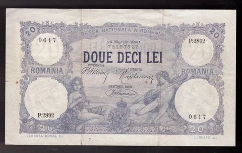Romania 20 Lei 1920 Banca Nationala Wmk: Minerva &Trajan  Pic# 20a (NICE) Cover