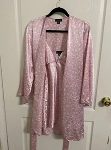 jones New York Satin Robe & Slip Dress Nightgown Set Women’s S/M Pink White Sexy - Picture 1 of 5