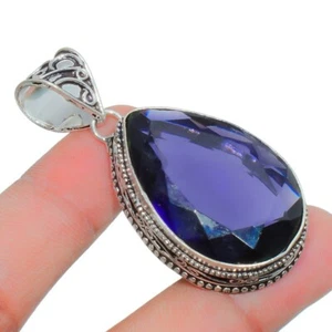 Colgante de piedras preciosas de iolita azul hecho a mano joyería de plata de ley 925 corte pera - Imagen 1 de 6