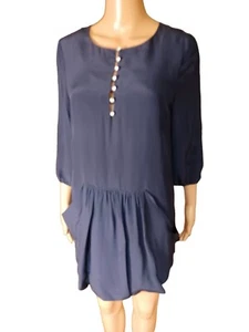 Marni Womens Long Sleeve Blue Silk Dress Knee Length Aline Pockets Size 4 - Picture 1 of 11
