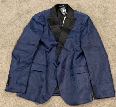 Chaqueta Esmoquin Coofandy Paisley Para Hombres S Azul Negro Solapa Satinada Botón Único Foto 1 de 4