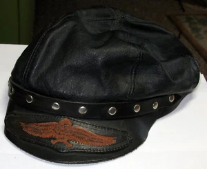 Harley Davidson Vintage Leather Biker Hat One Size Fits All, USA Made - Picture 1 of 12
