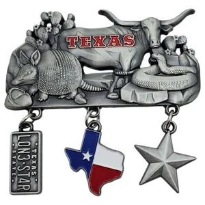 Texas Refrigerator Magnet Souvenir Travel Tourist Lone Star State Map Flag Metal - Picture 1 of 4