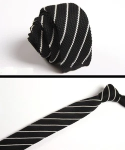 Men's Black White Striped Tie Knit Knitted Necktie Slim Skinny Woven ZZLD027 - Picture 1 of 1