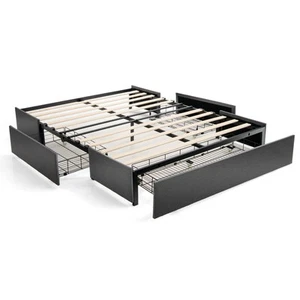 Full Size Platform Bed Frame w/ 3 Storage Drawers & Mattress Foundation Grey - Picture 1 of 8