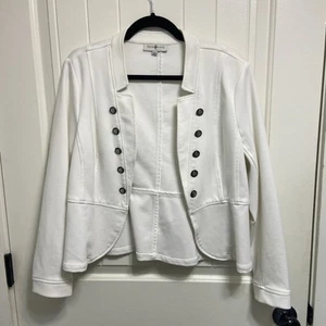 Kate Rosy Damen Strick Jacke Oberteil Kadett Knopfleiste Shirt Rüschen Stretch Elfenbein Lg - Bild 1 von 9