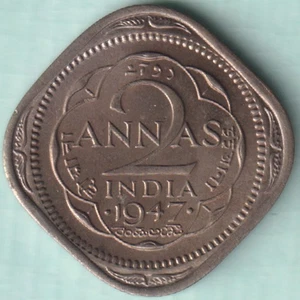 INDIA BRITÁNICA 1947 REY GEORGE VI DOS ANNAS MONEDA RARA SIN CIRCULAR - Imagen 1 de 2