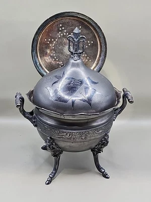​Antique Wilcox 1800s Quadruple Plate Domed Silver Butter Steamer Bowl w Insert - Image 1 of 4