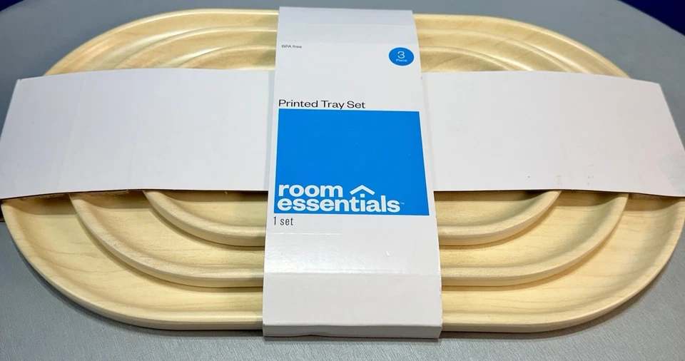 Room Essentials Juego de Bandeja Estampada de Melamina Bambú 3 Piezas - Nuevo Foto 1 de 3