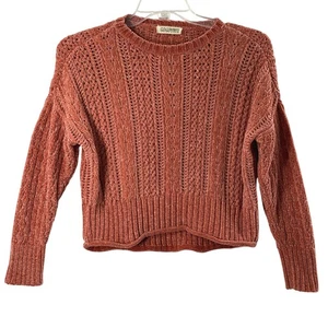 Cocovive Womens Small Cropped Sweater Open Knit Rust Brown Cozy Soft Pullover - Picture 1 of 9